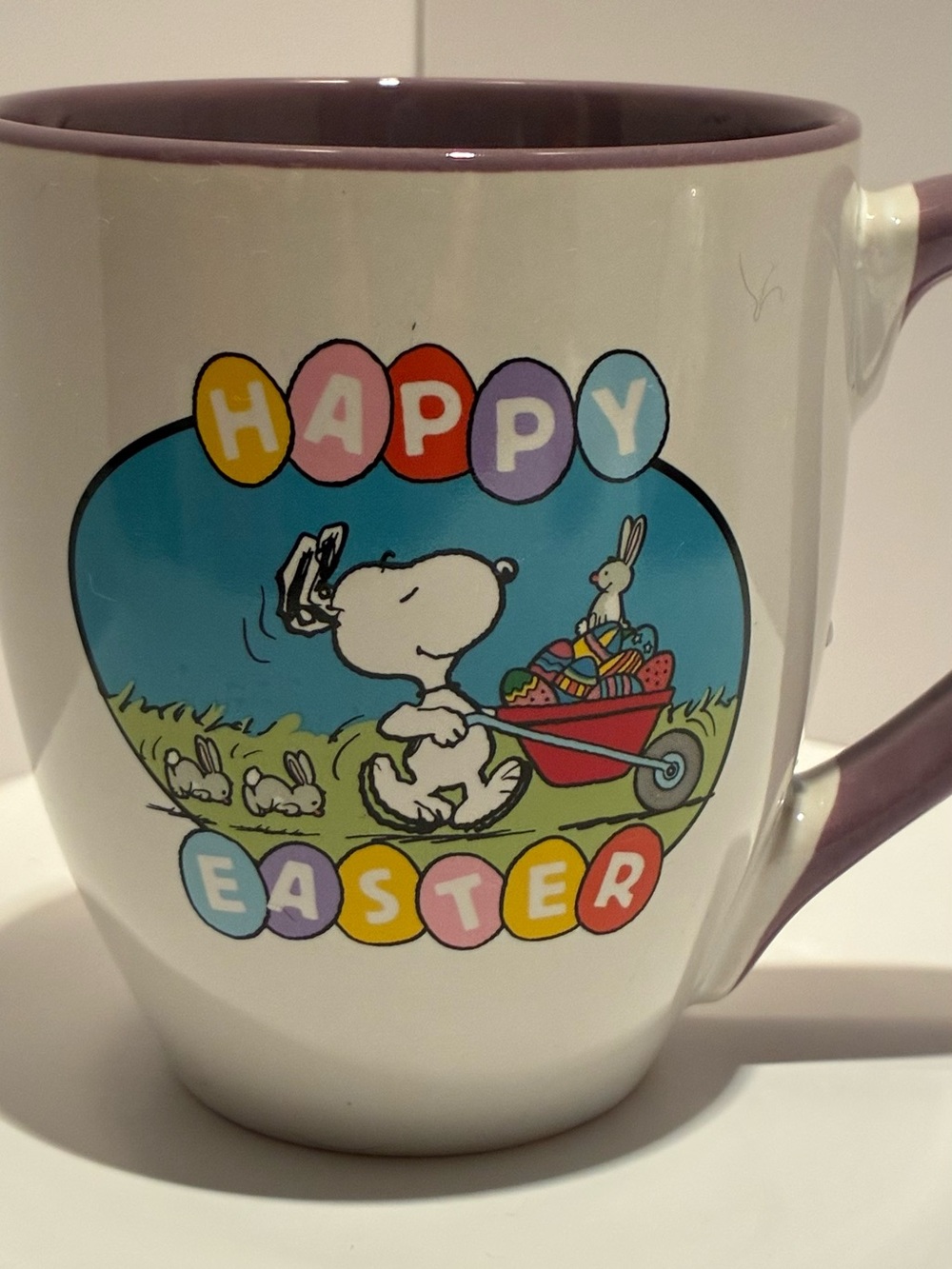 Peanuts Snoopy "Happy Easter" Mug with Purple Interior and Handle